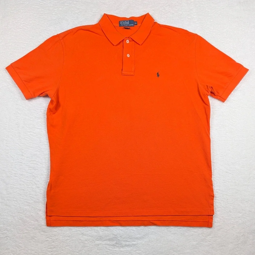 Vintage Polo Ralph Lauren Polo‎ Shirt Mens XL Orange SS Pique Pony Logo Y2K USA